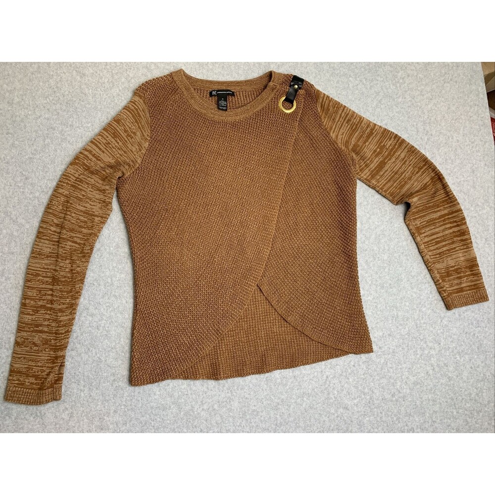 INC International Concepts Wrap Sweater Women’s Medium Brown Buckle Retro Funky